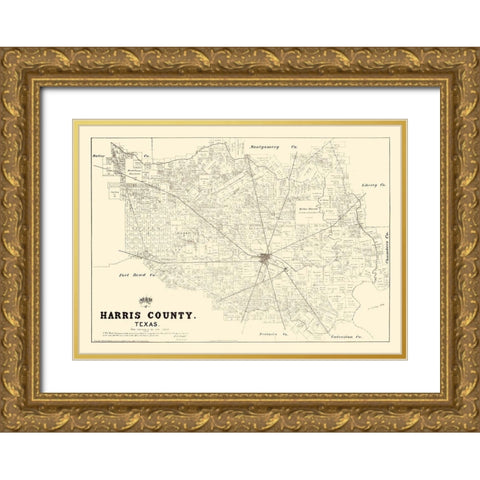 Harris County Texas - Walsh 1879 Gold Ornate Wood Framed Art Print with Double Matting by Walsh