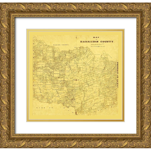 Harrison County Texas - 1871 Gold Ornate Wood Framed Art Print with Double Matting by Unknown