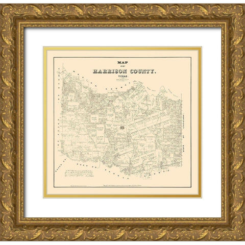 Harrison County Texas - Walsh 1879 Gold Ornate Wood Framed Art Print with Double Matting by Walsh