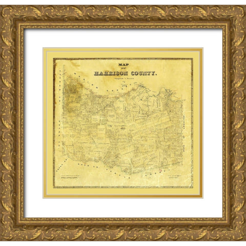 Harrison County Texas - Meyer 1880 Gold Ornate Wood Framed Art Print with Double Matting by Meyer