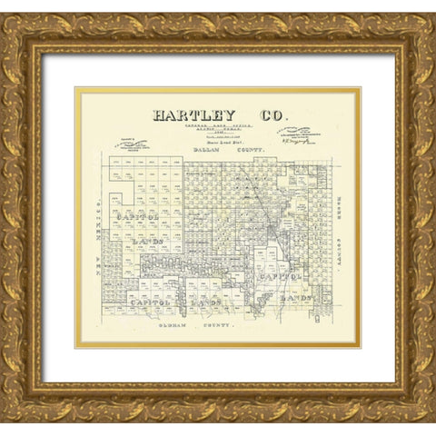 Hartley County Texas - McGaughey 1892 Gold Ornate Wood Framed Art Print with Double Matting by McGaughey