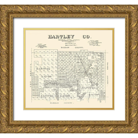 Hartley County Texas - McGaughey 1882 Gold Ornate Wood Framed Art Print with Double Matting by McGaughey