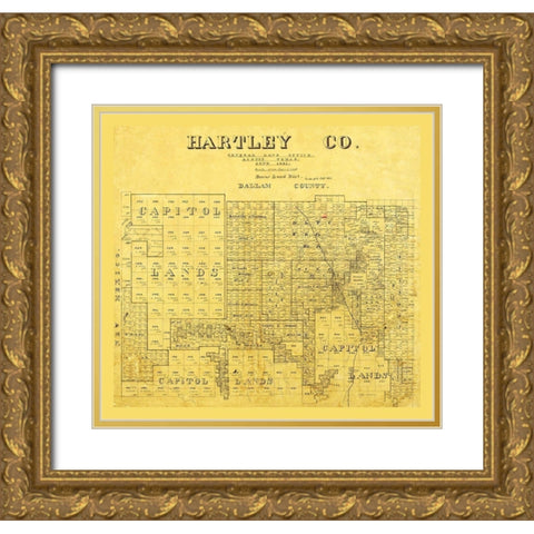 Hartley County Texas -1891 Gold Ornate Wood Framed Art Print with Double Matting by Unknown