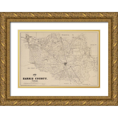 Harris County Texas - Walsh 1879 Gold Ornate Wood Framed Art Print with Double Matting by Walsh
