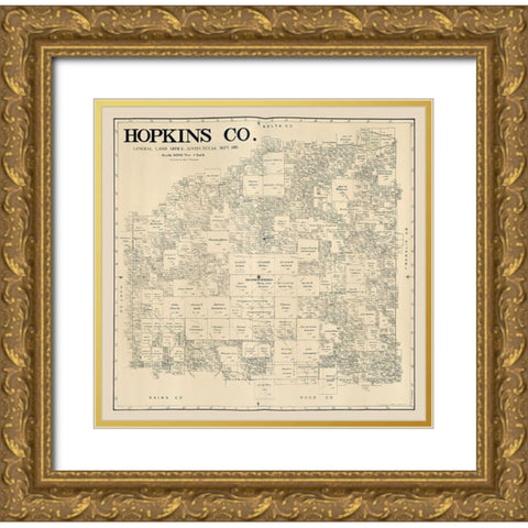 Hopkins County Texas - Thielepape 1885 Gold Ornate Wood Framed Art Print with Double Matting by Thielepape
