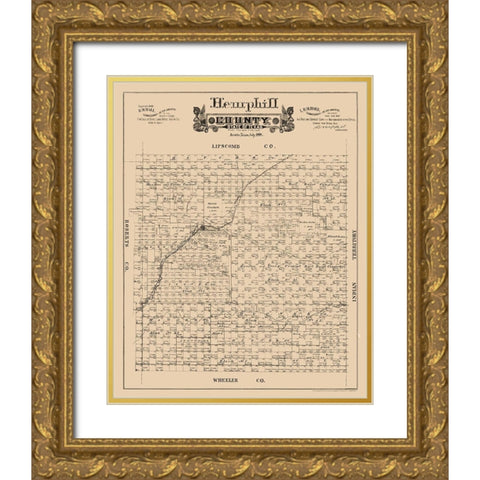 Hemphill County Texas - Hall 1888 Gold Ornate Wood Framed Art Print with Double Matting by Hall