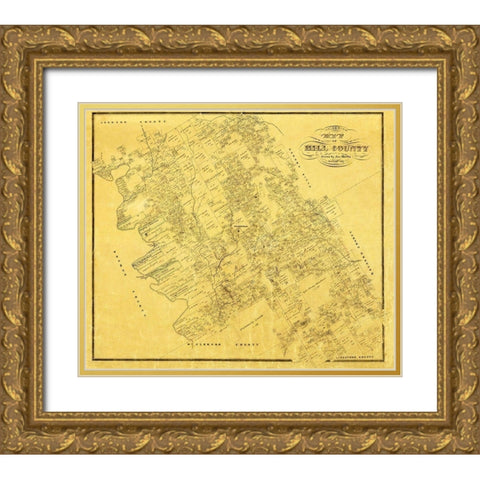 Hill County Texas - Martin 1857 Gold Ornate Wood Framed Art Print with Double Matting by Martin