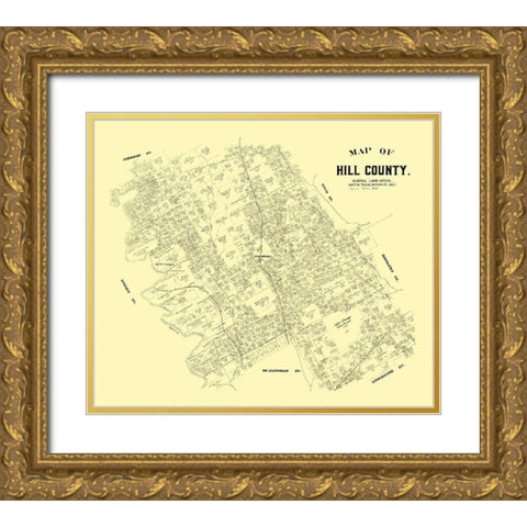 Hill County Texas - 1882 Gold Ornate Wood Framed Art Print with Double Matting by Unknown