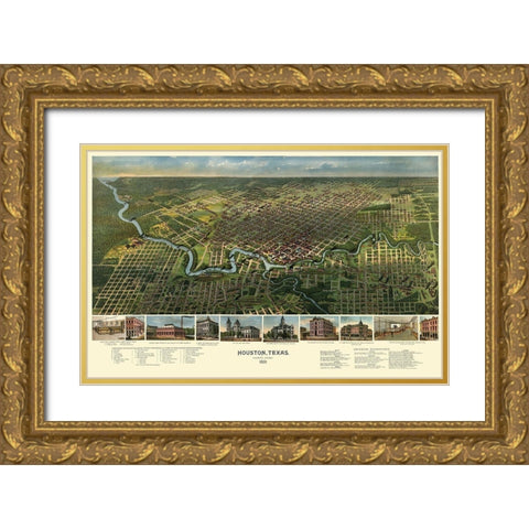 Houston Texas - Westyard 1891 Gold Ornate Wood Framed Art Print with Double Matting by Westyard