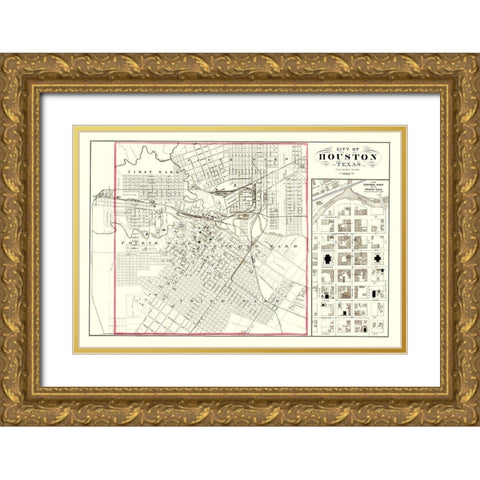 Houston Texas - 1884 Gold Ornate Wood Framed Art Print with Double Matting by Unknown