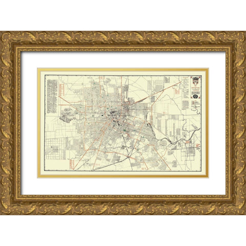 Houston Texas - Jones 1930 Gold Ornate Wood Framed Art Print with Double Matting by Jones