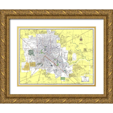 Houston Texas - Ashburn 1950 Gold Ornate Wood Framed Art Print with Double Matting by Ashburn