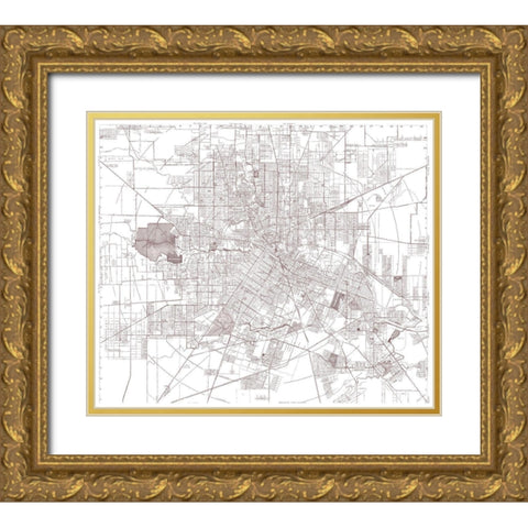 Houston Texas - Bracey 1945 Gold Ornate Wood Framed Art Print with Double Matting by Bracey