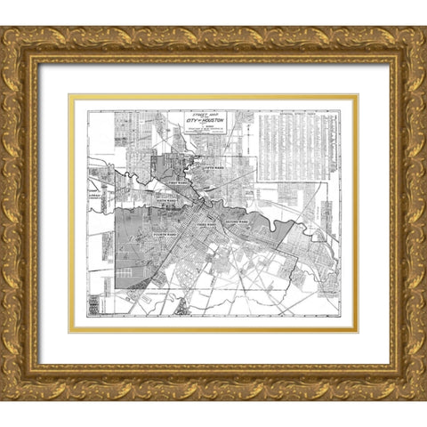 Houston Texas - Blue 1920 Gold Ornate Wood Framed Art Print with Double Matting by Blue