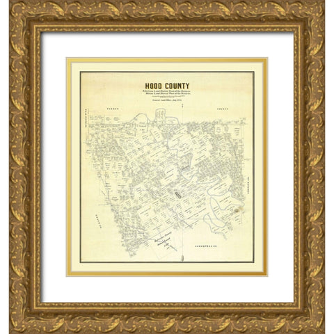 Hood County Texas - 1884 Gold Ornate Wood Framed Art Print with Double Matting by Unknown