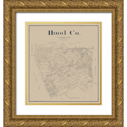 Hood County Texas - Beaumont 1893 Gold Ornate Wood Framed Art Print with Double Matting by Beaumont