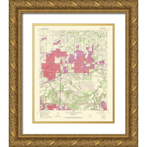 Hurst Texas Quad - USGS 1969 Gold Ornate Wood Framed Art Print with Double Matting by USGS