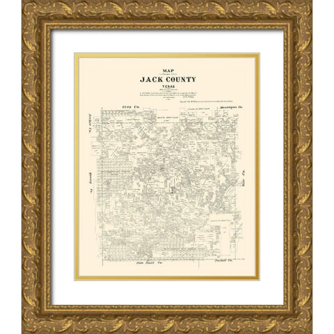 Jack County Texas - Walsh 1879 Gold Ornate Wood Framed Art Print with Double Matting by Walsh