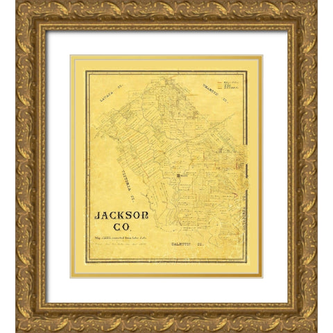 Jackson County Texas - 1867 Gold Ornate Wood Framed Art Print with Double Matting by Unknown