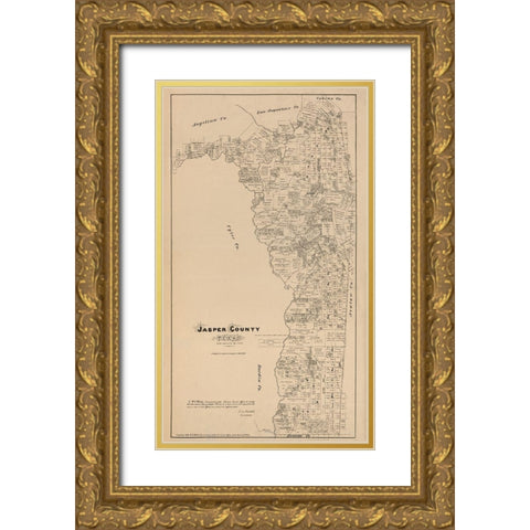 Jasper County Texas - Walsh 1879 Gold Ornate Wood Framed Art Print with Double Matting by Walsh