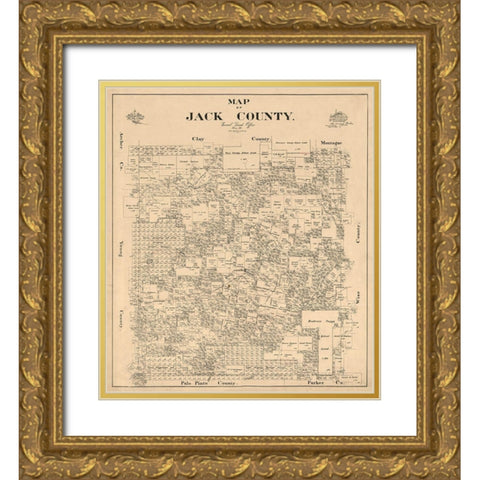 Jack County Texas - Baker 1896 Gold Ornate Wood Framed Art Print with Double Matting by Baker
