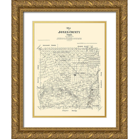 Jones County Texas - Walsh 1879 Gold Ornate Wood Framed Art Print with Double Matting by Walsh