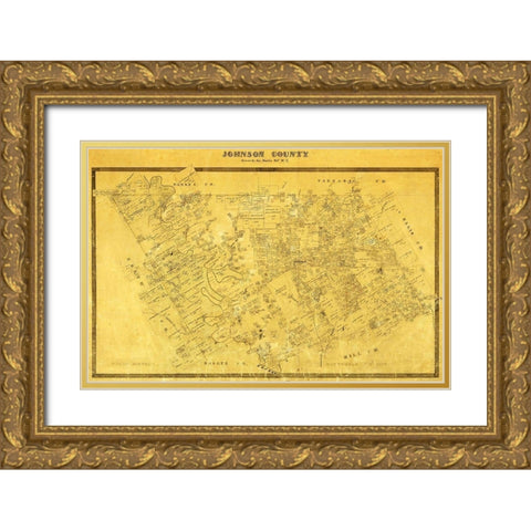 Johnson County Texas - Martin 1857 Gold Ornate Wood Framed Art Print with Double Matting by Martin