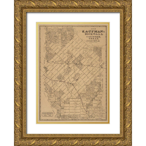 Kaufman County Texas - Jones 1878 Gold Ornate Wood Framed Art Print with Double Matting by Jones