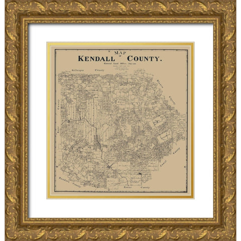Kendall County Texas - Giles 1899 Gold Ornate Wood Framed Art Print with Double Matting by Giles