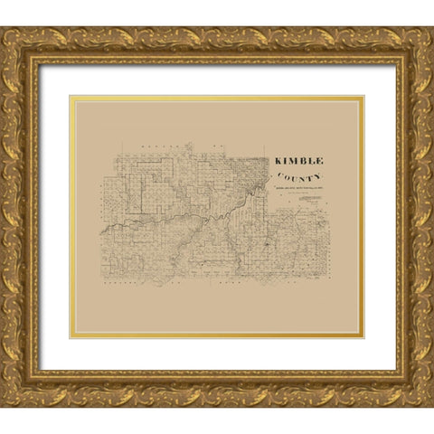 Kimble County Texas - McGaughey 1892 Gold Ornate Wood Framed Art Print with Double Matting by McGaughey
