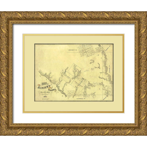 Kinney County Texas - Blau 1876 Gold Ornate Wood Framed Art Print with Double Matting by Blau