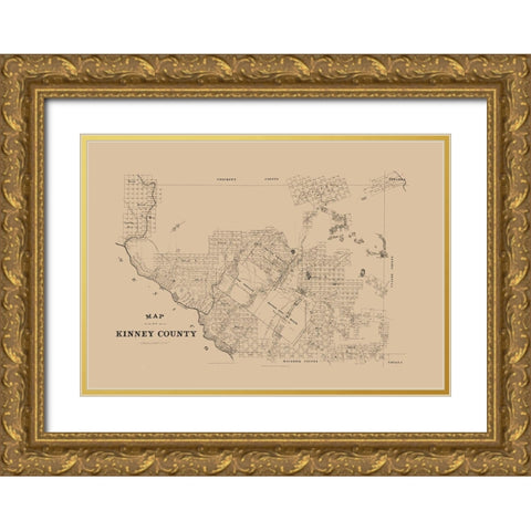 Kinney County Texas -1879 Gold Ornate Wood Framed Art Print with Double Matting by Unknown