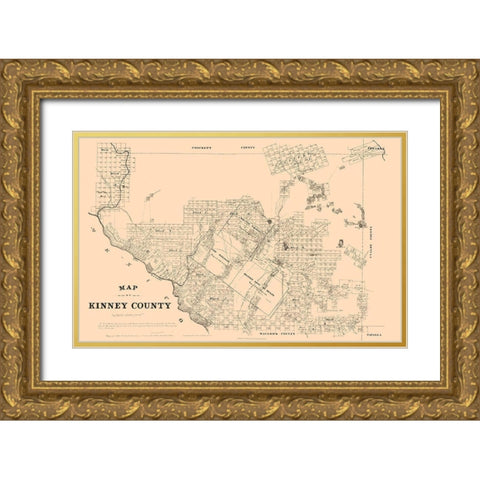 Kinney County Texas - Walsh 1879 Gold Ornate Wood Framed Art Print with Double Matting by Walsh