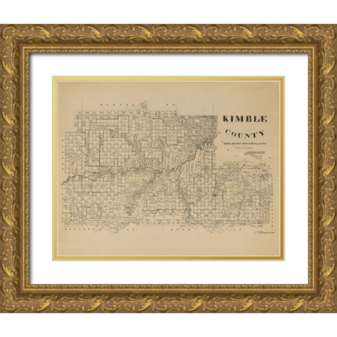 Kimble County Texas - McGaughey 1892 Gold Ornate Wood Framed Art Print with Double Matting by McGaughey