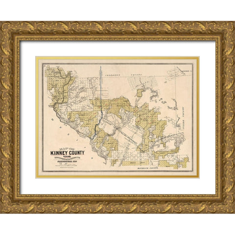 Kinney County Texas - Gast 1884 Gold Ornate Wood Framed Art Print with Double Matting by Gast