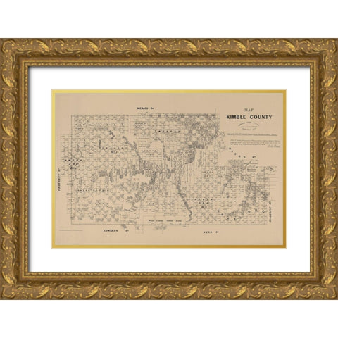 Kimble County Texas - Walsh 1879 Gold Ornate Wood Framed Art Print with Double Matting by Walsh
