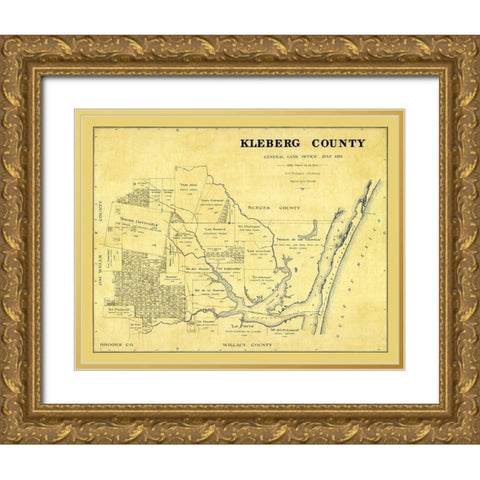 Kleberg County Texas - McDonald 1913 Gold Ornate Wood Framed Art Print with Double Matting by McDonald