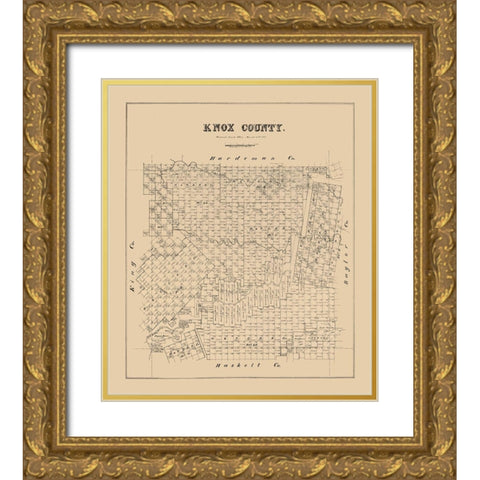 Knox County Texas -1880 Gold Ornate Wood Framed Art Print with Double Matting by Unknown