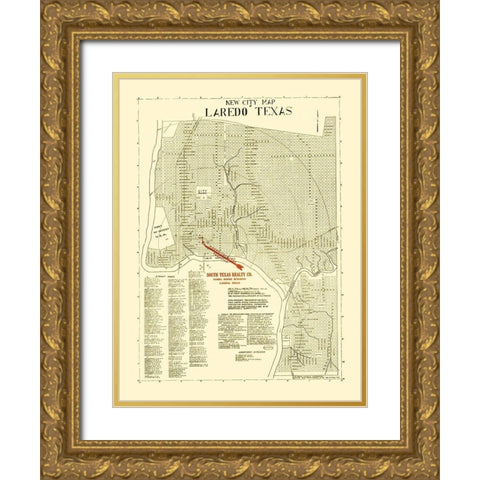 Laredo Texas - Alamo Blue Print 1930 Gold Ornate Wood Framed Art Print with Double Matting by Alamo Blue Print