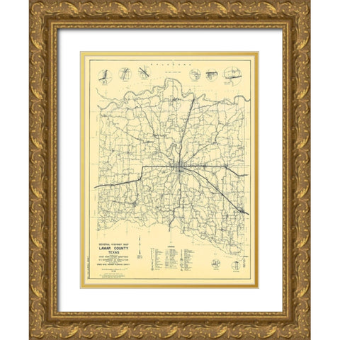 Lamar Texas Highway - Highway Dept 1936 Gold Ornate Wood Framed Art Print with Double Matting by Highway Dept