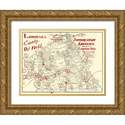 Lampasas County Oil Field Texas - 1920 Gold Ornate Wood Framed Art Print with Double Matting by Unknown