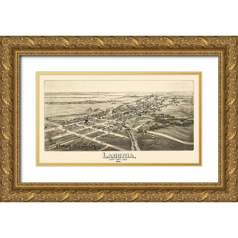 Ladonia Texas - Fowler 1891 Gold Ornate Wood Framed Art Print with Double Matting by Fowler