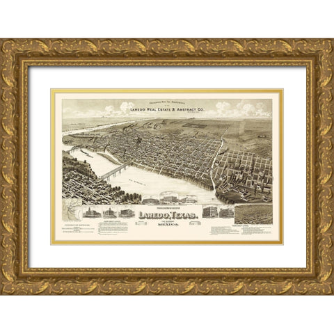 Laredo Texas - American Pub Co 1892 Gold Ornate Wood Framed Art Print with Double Matting by American Pub Co
