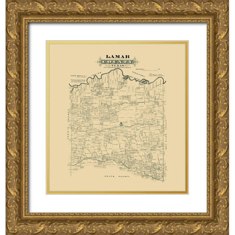 Lamar County Texas -1870 Gold Ornate Wood Framed Art Print with Double Matting by Unknown