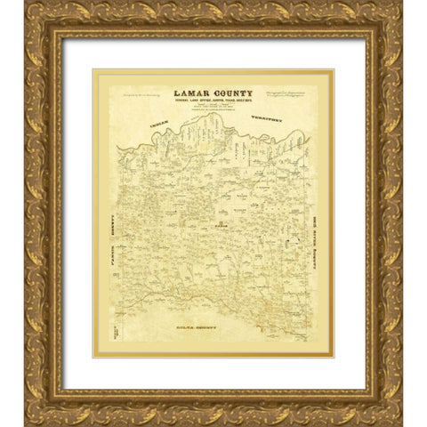 Lamar County Texas - Lucas 1873 Gold Ornate Wood Framed Art Print with Double Matting by Lucas
