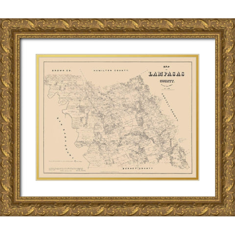 Lampasas County Texas - Walsh 1879 Gold Ornate Wood Framed Art Print with Double Matting by Walsh