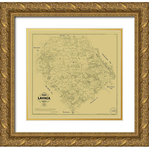 Lavaca County Texas - Walsh 1879 Gold Ornate Wood Framed Art Print with Double Matting by Walsh