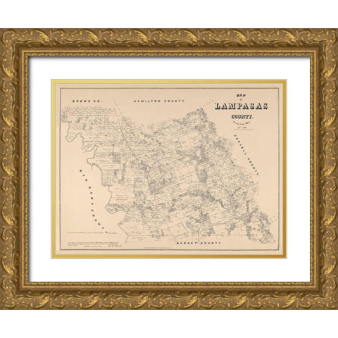 Lampasas County Texas - Walsh 1879 Gold Ornate Wood Framed Art Print with Double Matting by Walsh