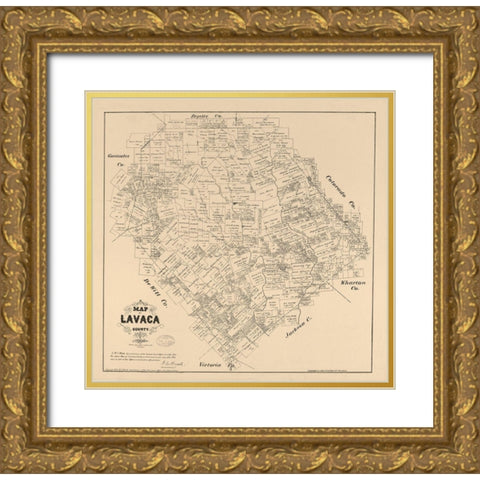 Lavaca County Texas - Walsh 1879 Gold Ornate Wood Framed Art Print with Double Matting by Walsh