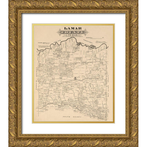 Lamar County Texas - Gast 1870 Gold Ornate Wood Framed Art Print with Double Matting by Gast